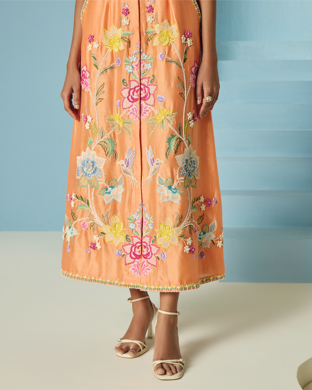 Orange Embroidered Shirt Dress