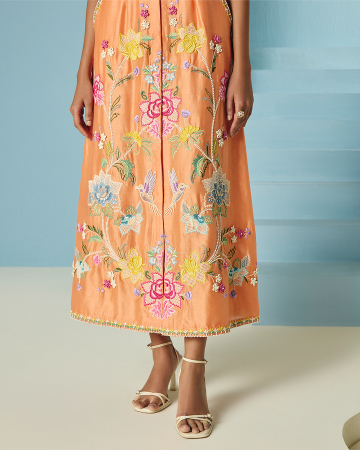 Orange Embroidered Shirt Dress