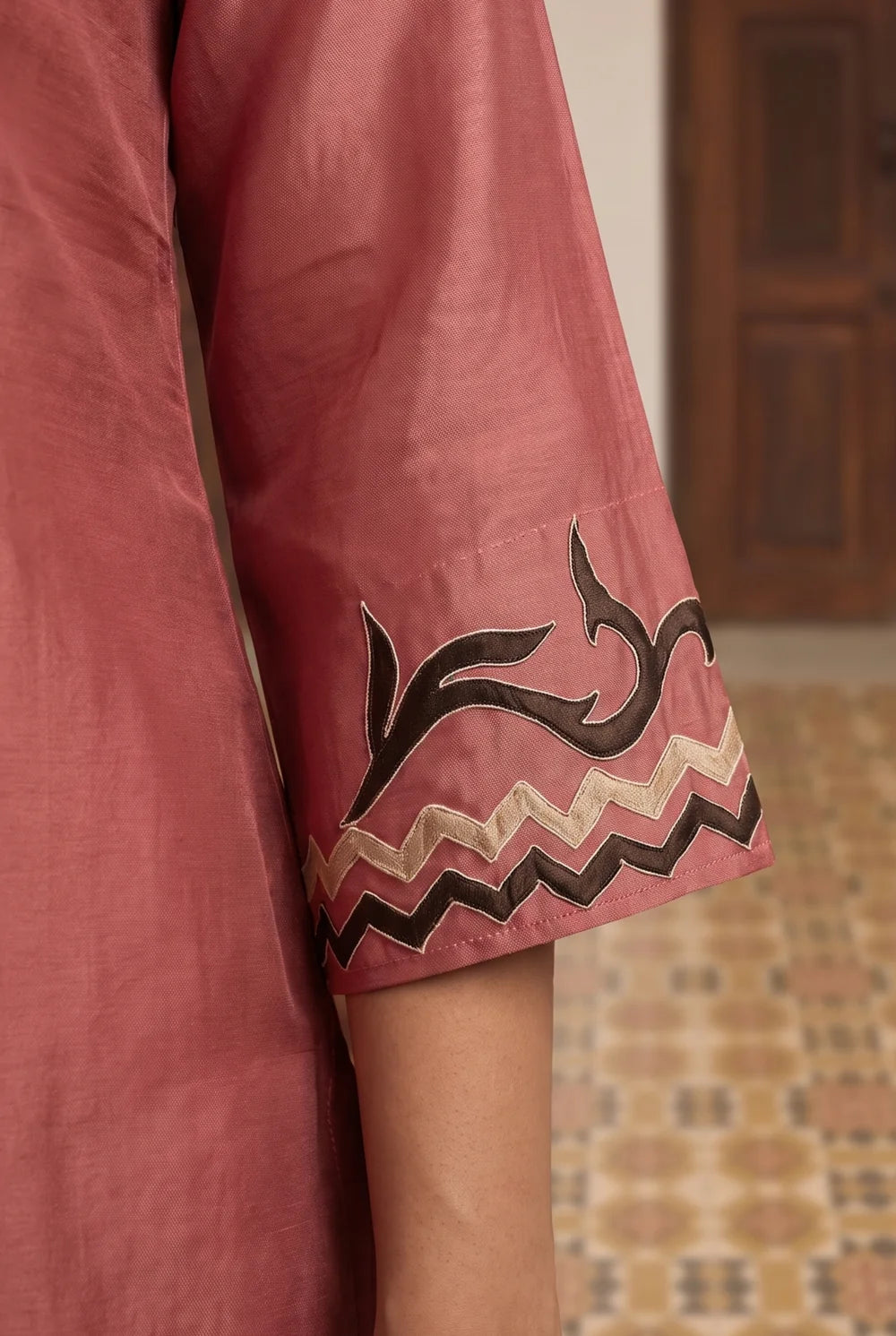 Surkhi Mul Chanderi Kurta Set in Pink Sherbert