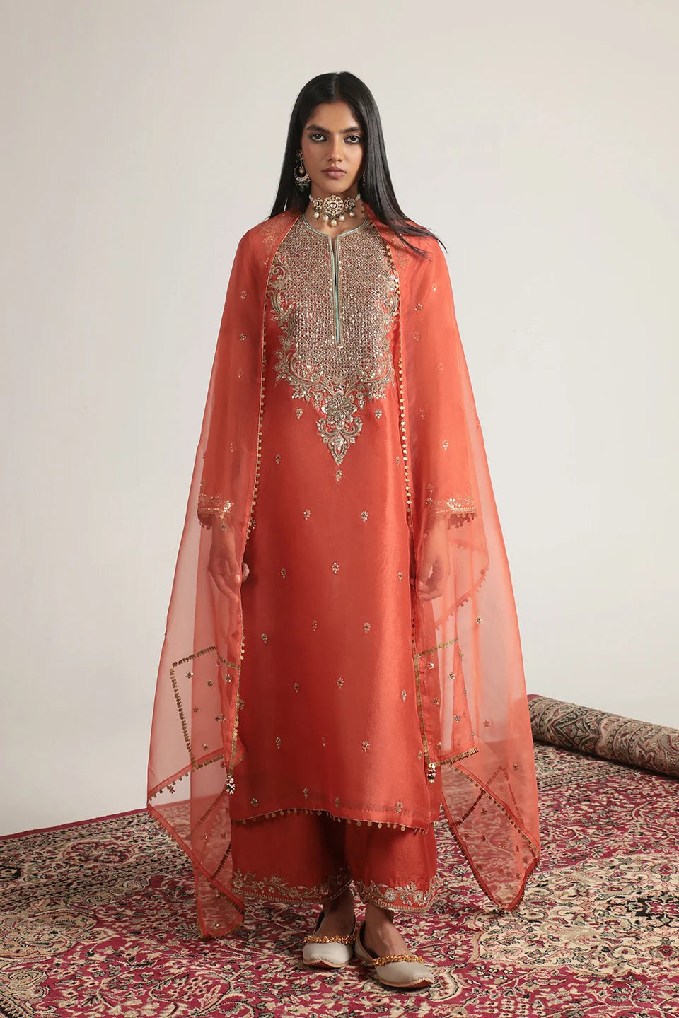 Zar-Rang Orange Long Kurta Set