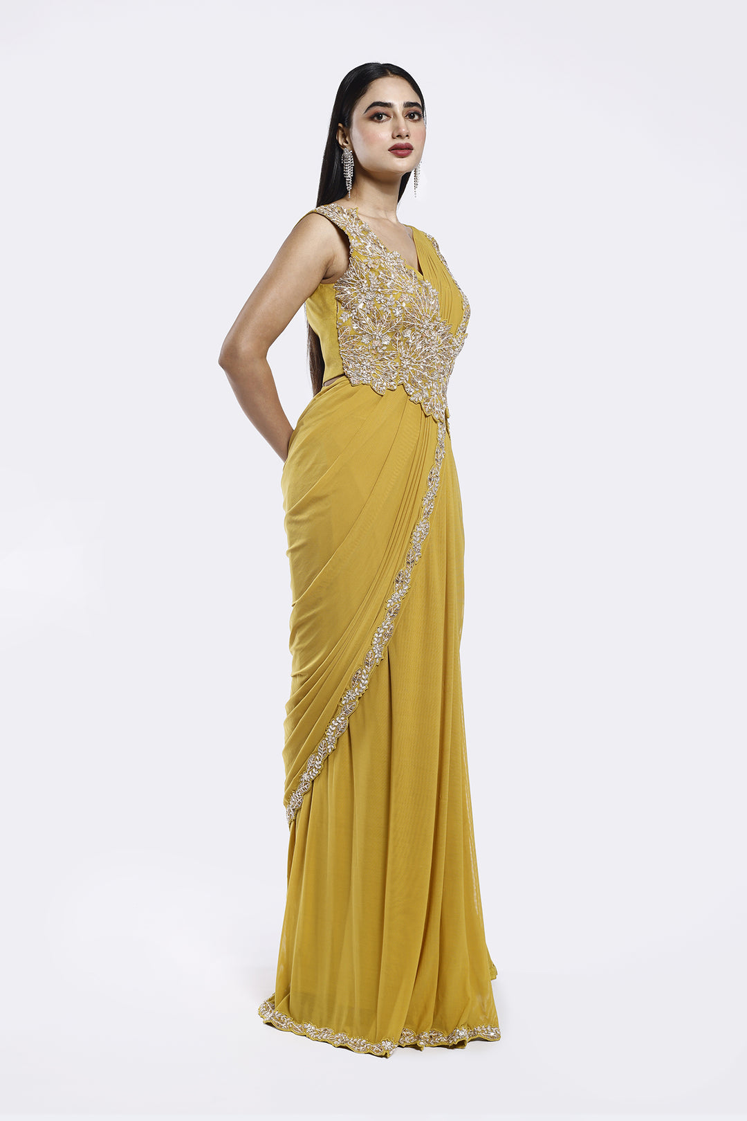 Faux Slash Drape Saree