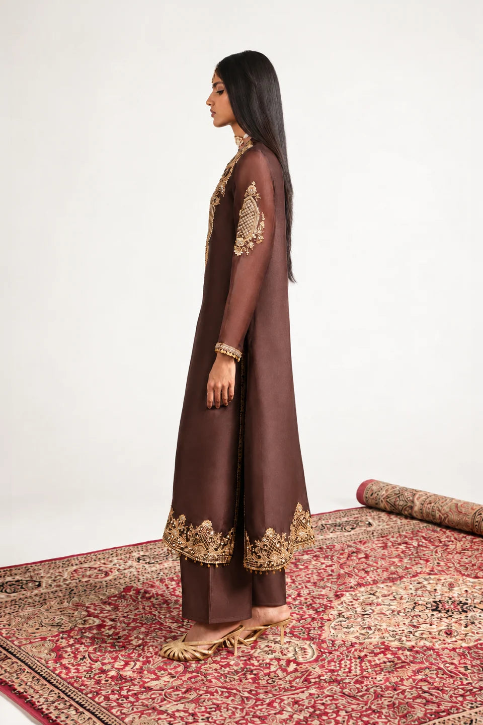 Zar-Rang Brown Straight Kurta Set