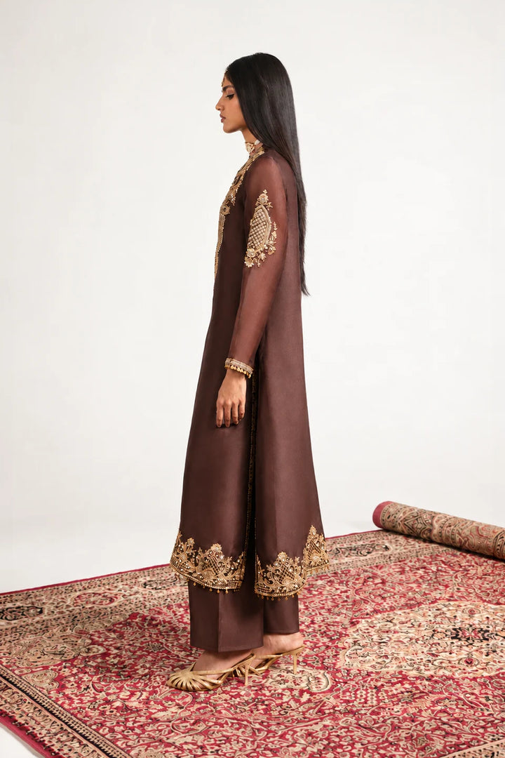 Zar-Rang Brown Straight Kurta Set