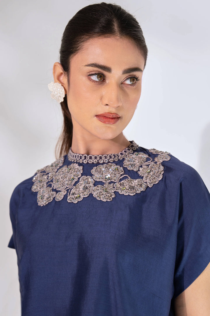 Blue High Neck Top