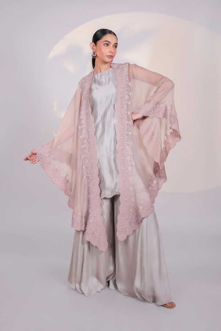 Peach Organza Lace Cape