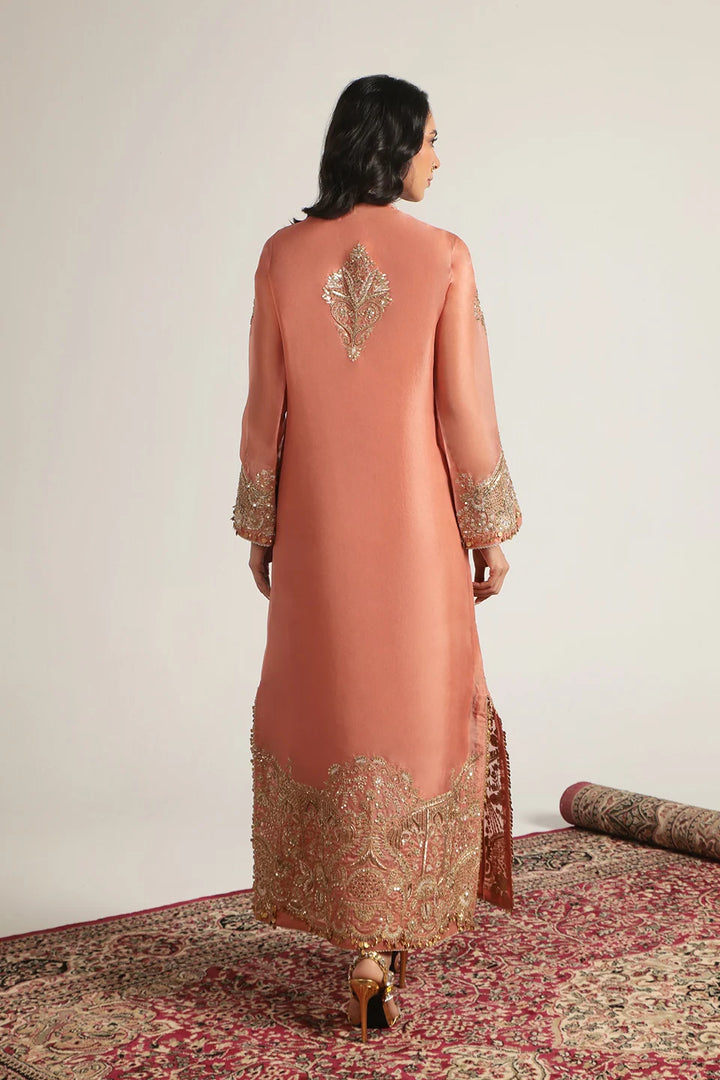 Zar-Rang Peach Heavy Jaal Kaftan Set