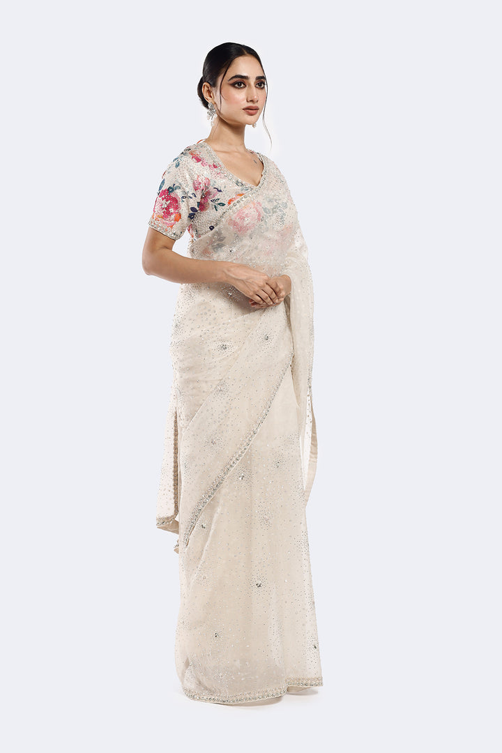 Floral Sequinned Organza Saree