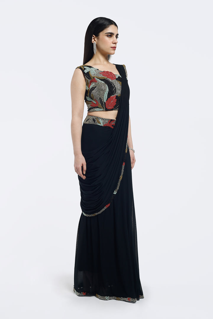 Foliage  Embellished  Drape Saree