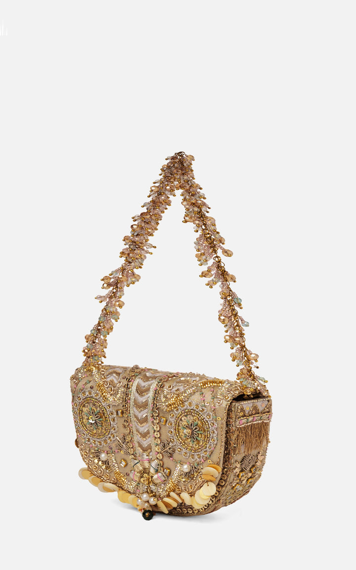 Rangrez Mini Flapover Clutch – Gold Silver
