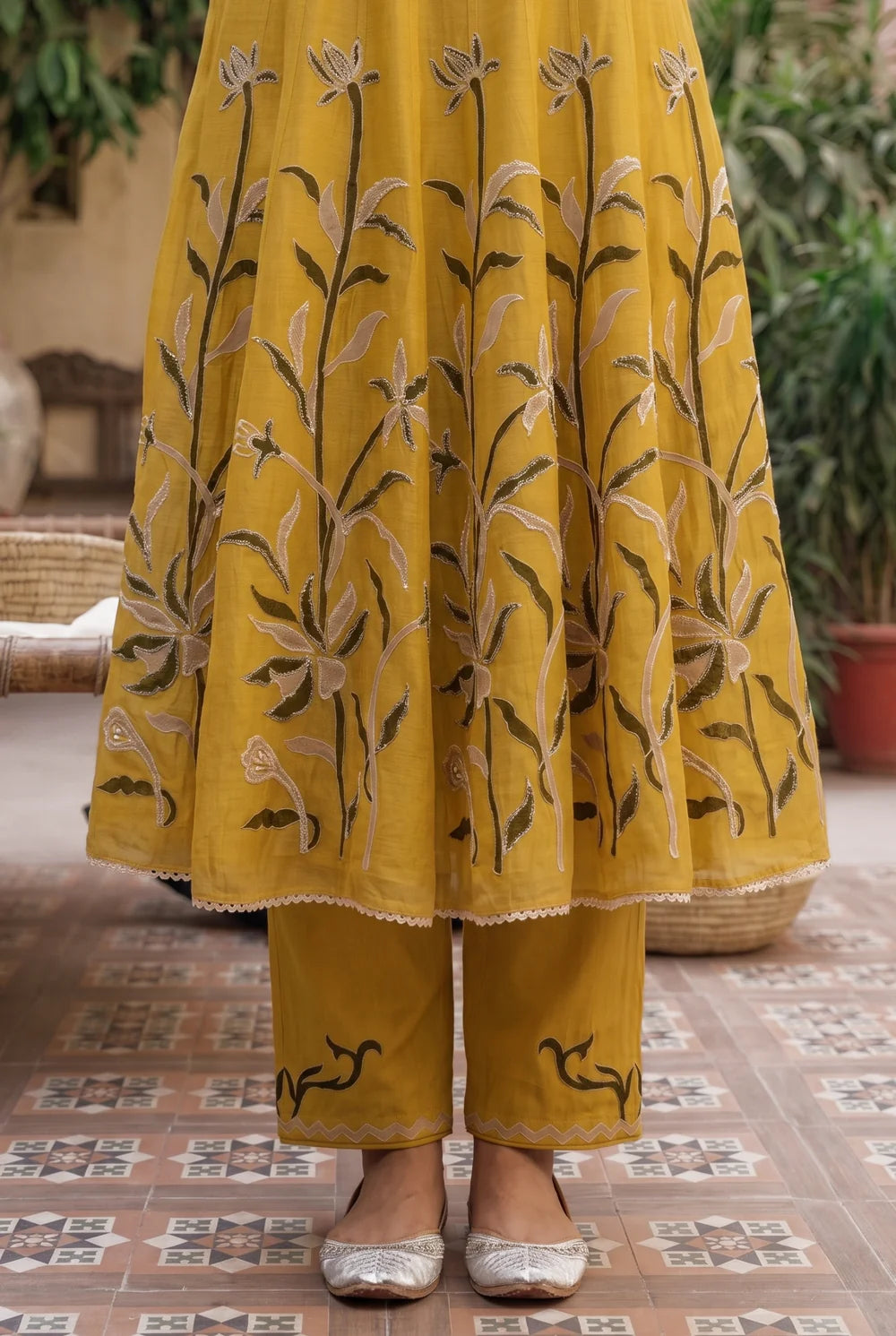 Surkhi Mul Chanderi Anarkali Set in Maize Yellow