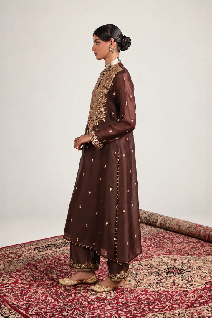 Zar-Rang Brown Long Kurta Set