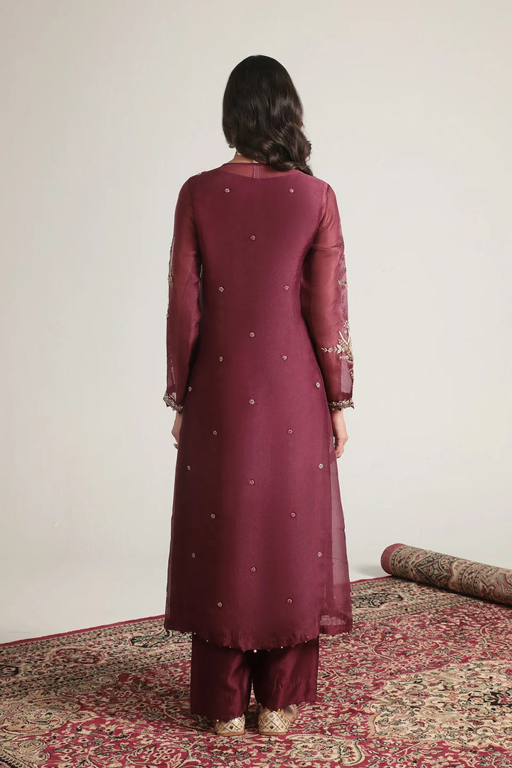 Zar-Rang Wine Light Phool Patti Kurta Set