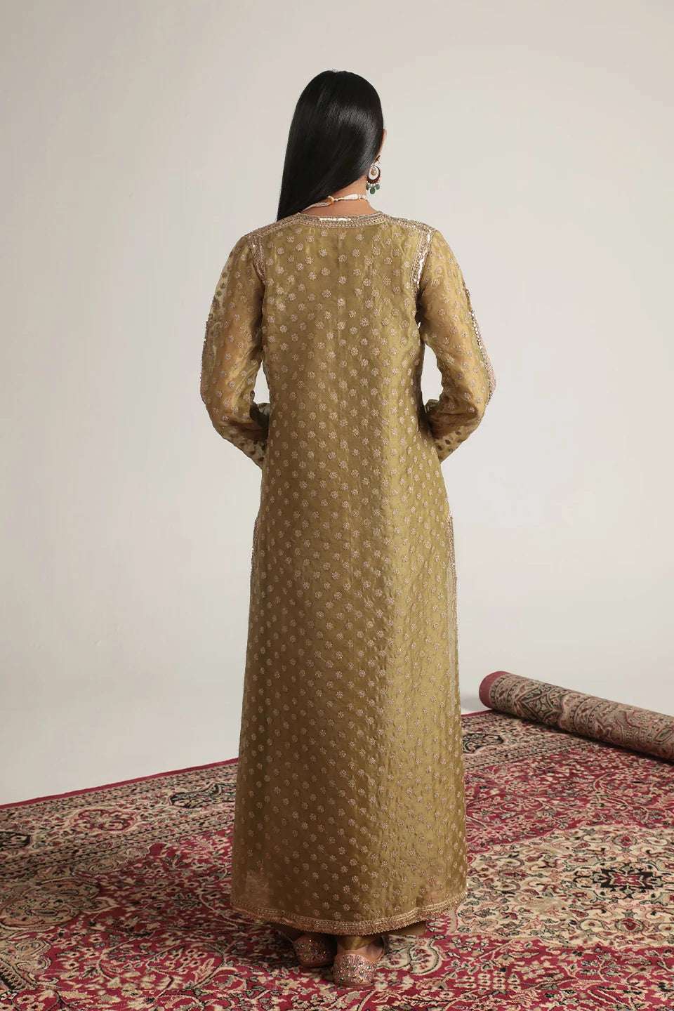 Zar-Rang Olive Green Buti Kurta Set