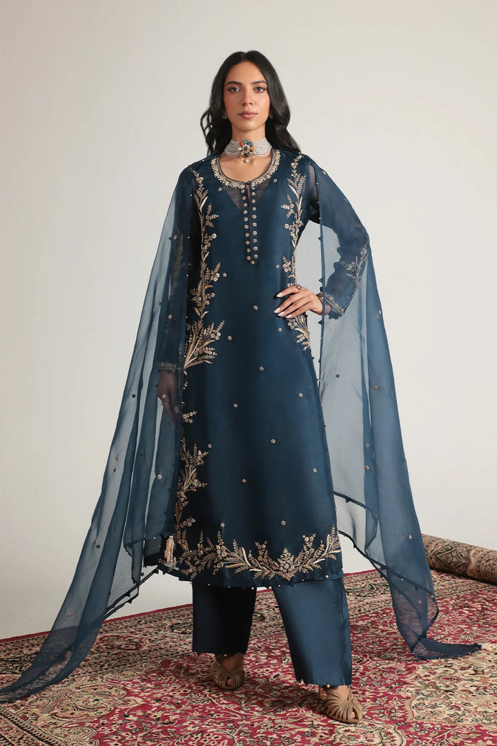 Zar-Rang Blue Light Phool Patti Kurta Set