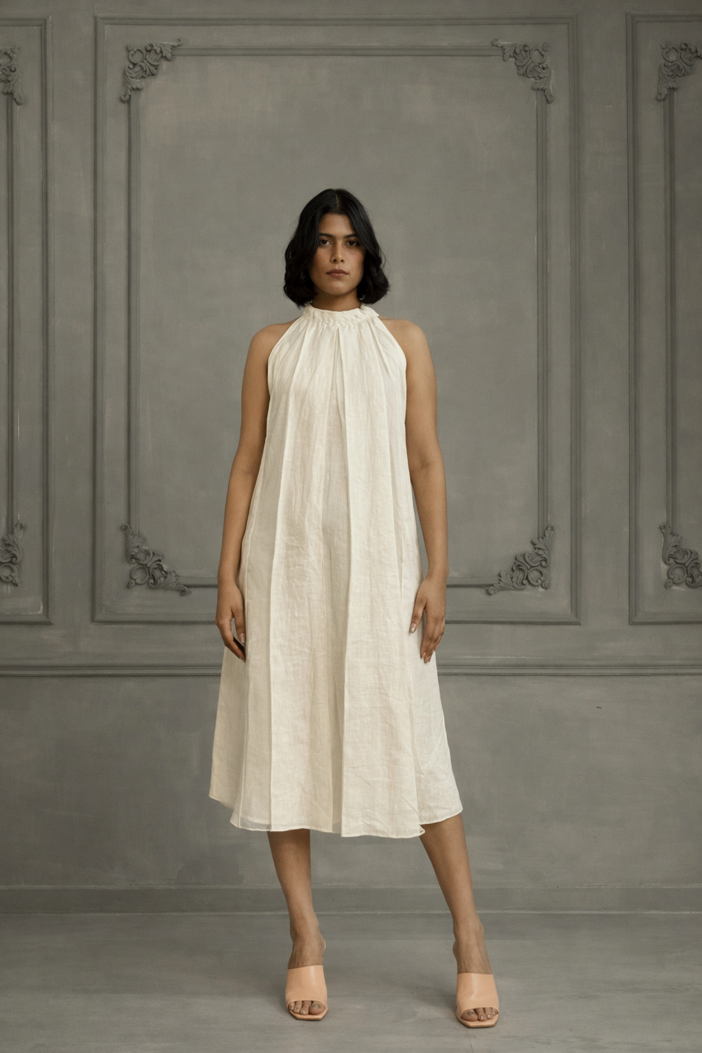 Ivory Applique Work / Embroidered and Porcupine Sleeves Organza Jacket With  Linen and Organza Dress