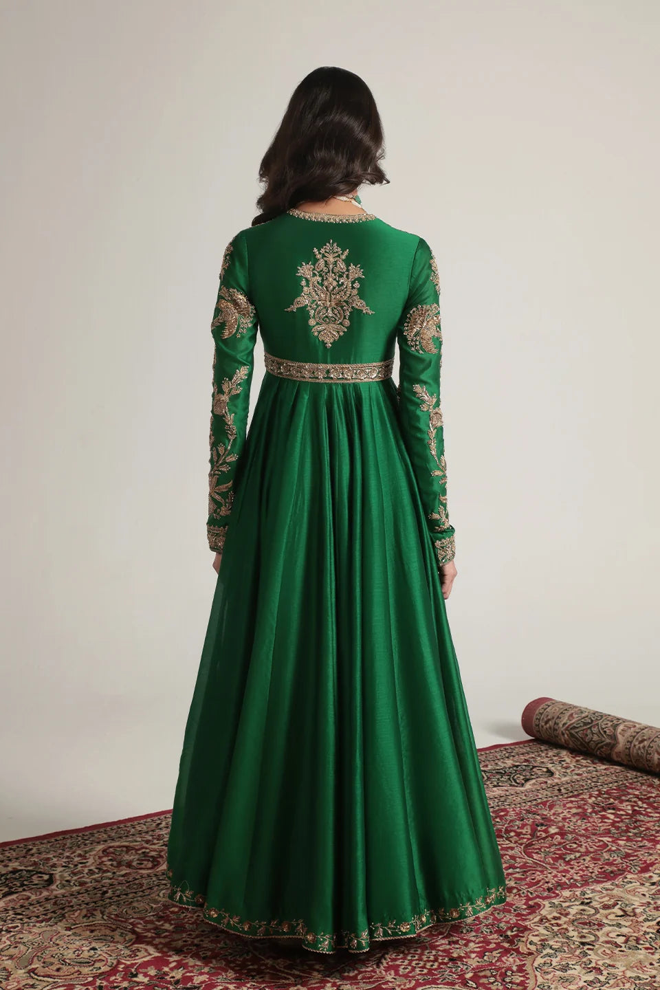 Zar-Rang Green Heavy Yoke Kalidar Set