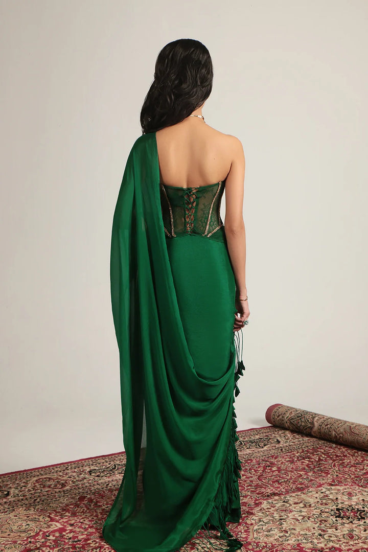 Zar-Rang Green Zardosi Corset Saree Set