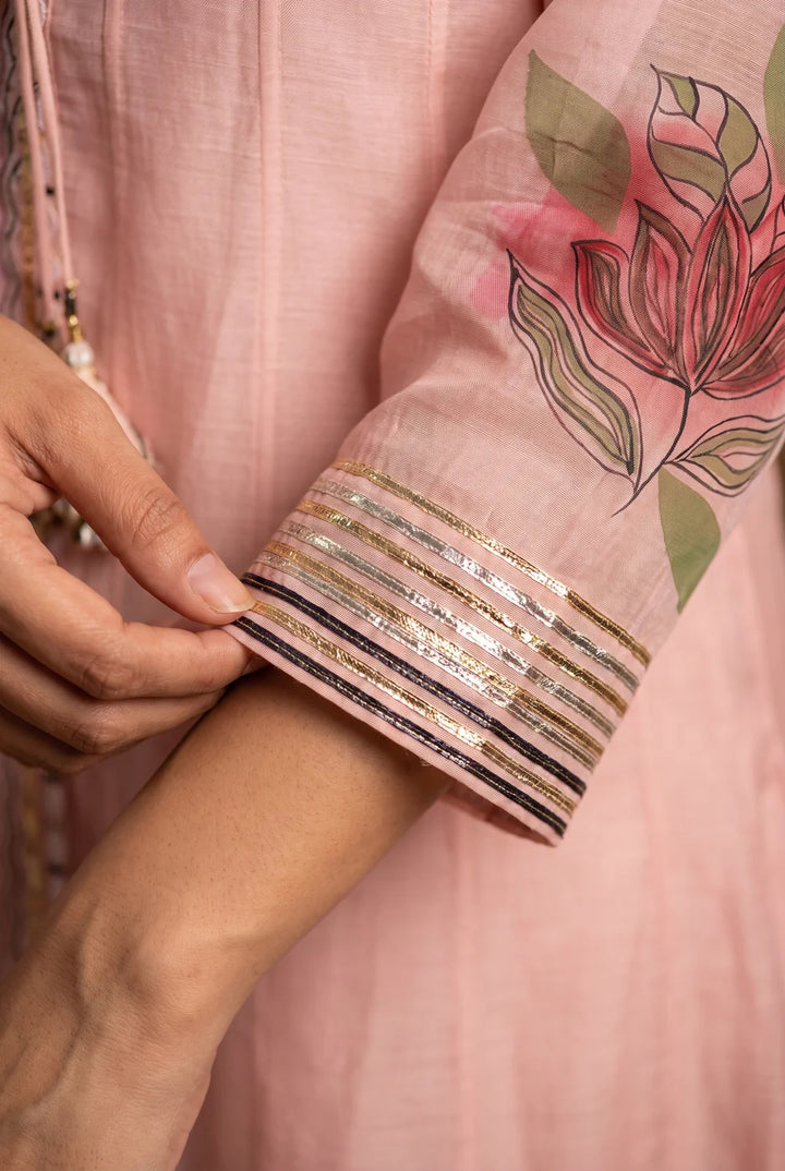 Zoa Mul Chanderi Anarkali Set in Rose Pink