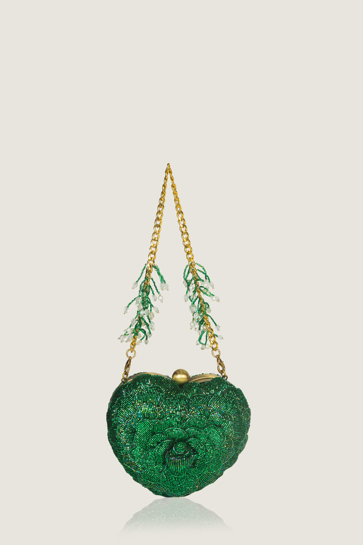 isa beaded heart clutch - green