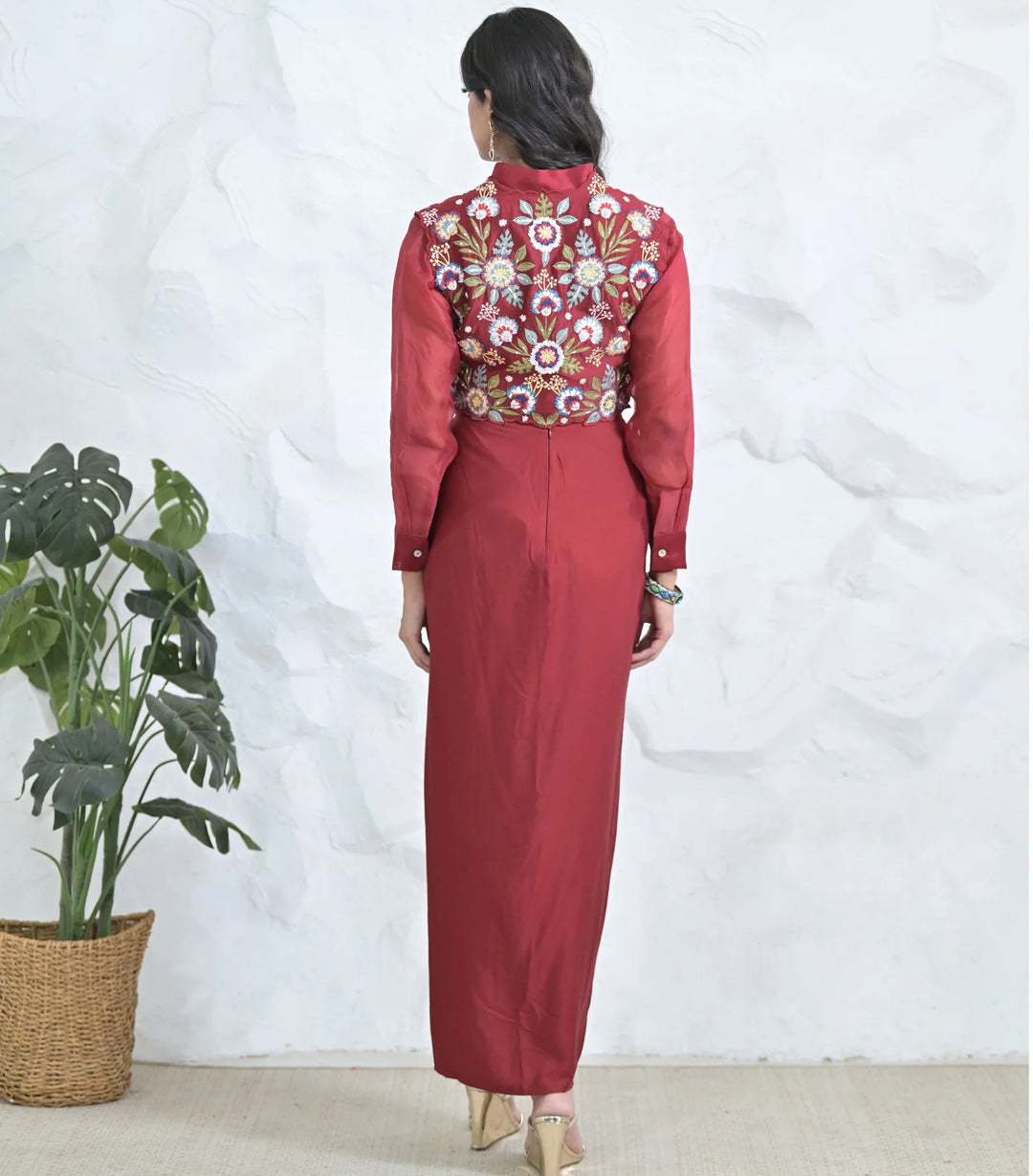 Phoolwari Coti With Organza Tunic And Knot Skirt Set