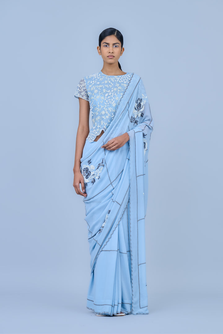 ice beadwork scalloped saree