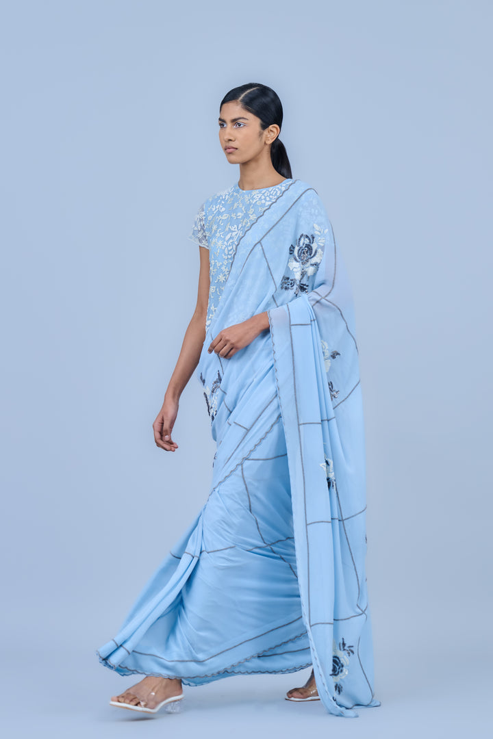 ice beadwork scalloped saree