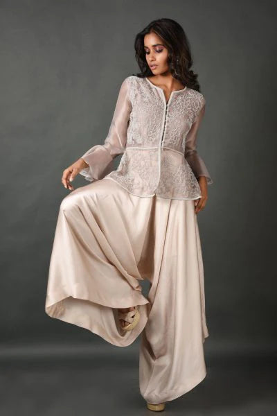Grey Satin Top With Pant