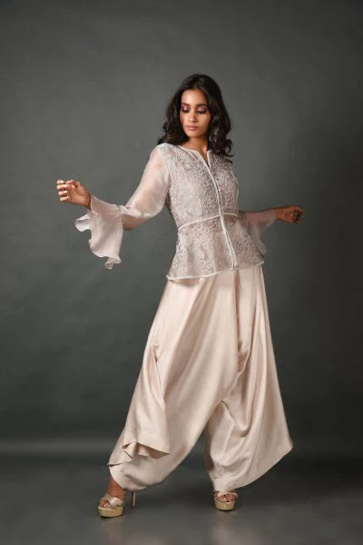 Grey Satin Top With Pant