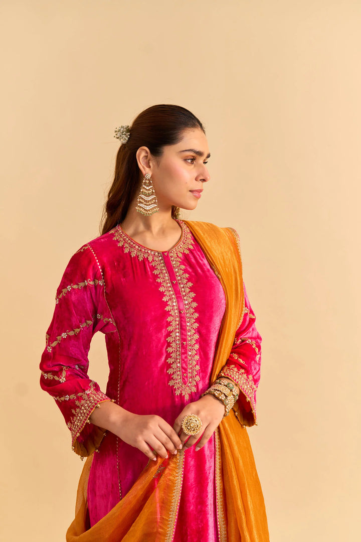 Azmiya - velvet Hotpink Chauga with Salwar