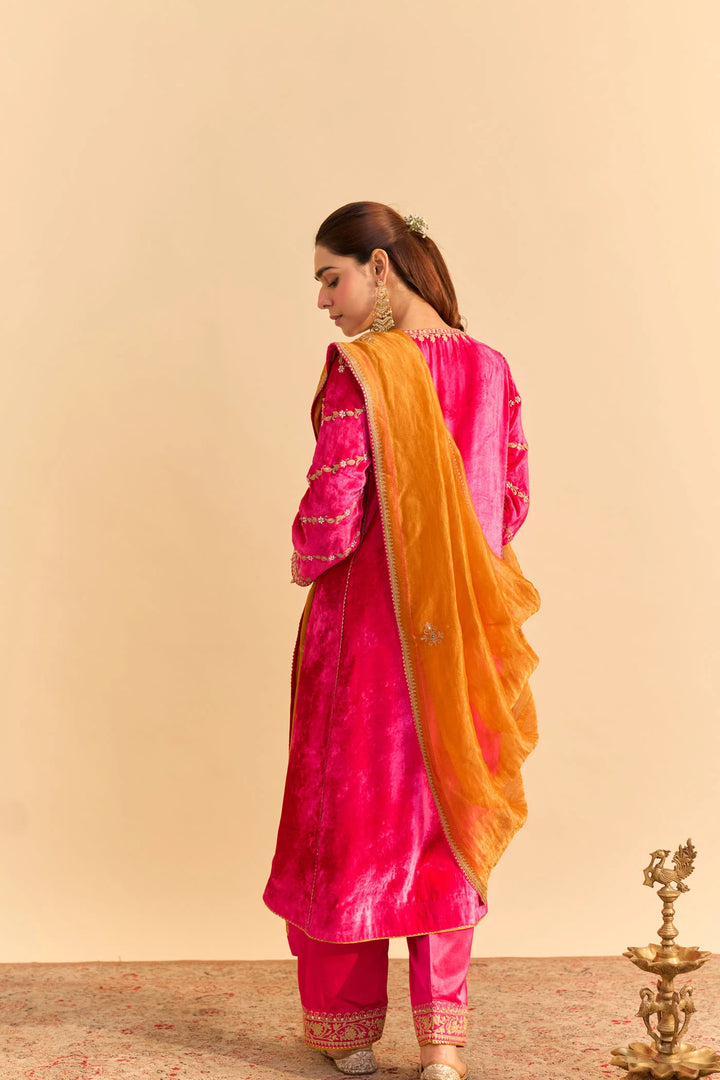 Azmiya - velvet Hotpink Chauga with Salwar