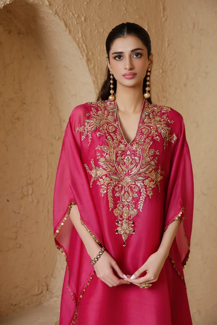 Zar-Rang Pink Heavy Kaftan Set