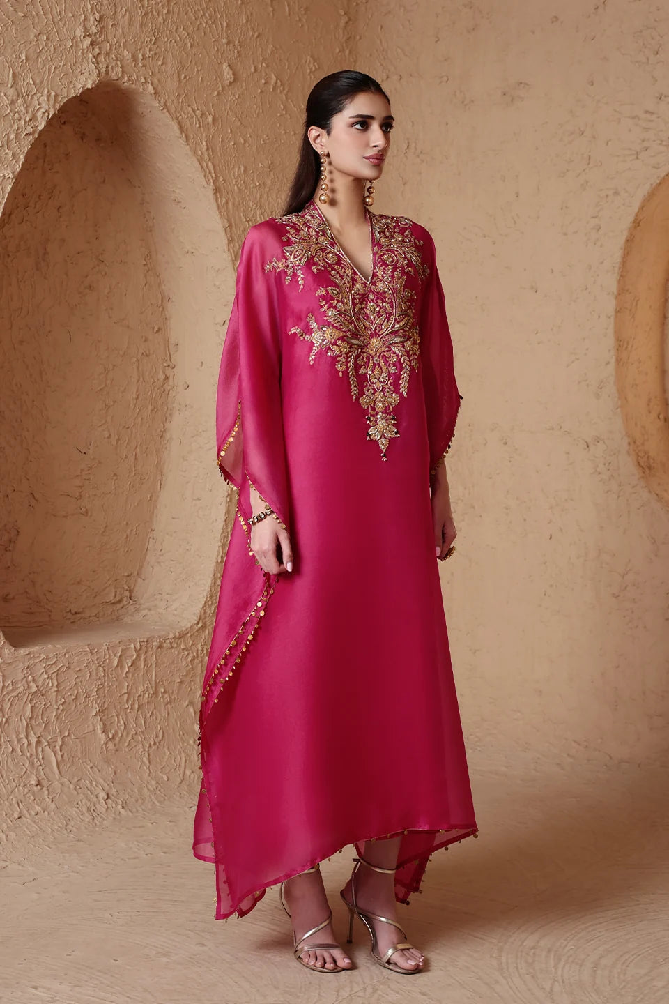 Zar-Rang Pink Heavy Kaftan Set