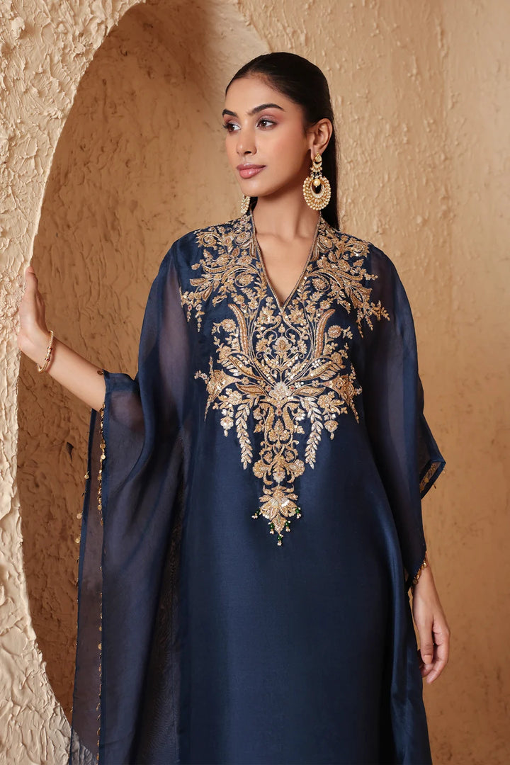 Zar-Rang Blue Heavy Kaftan Set