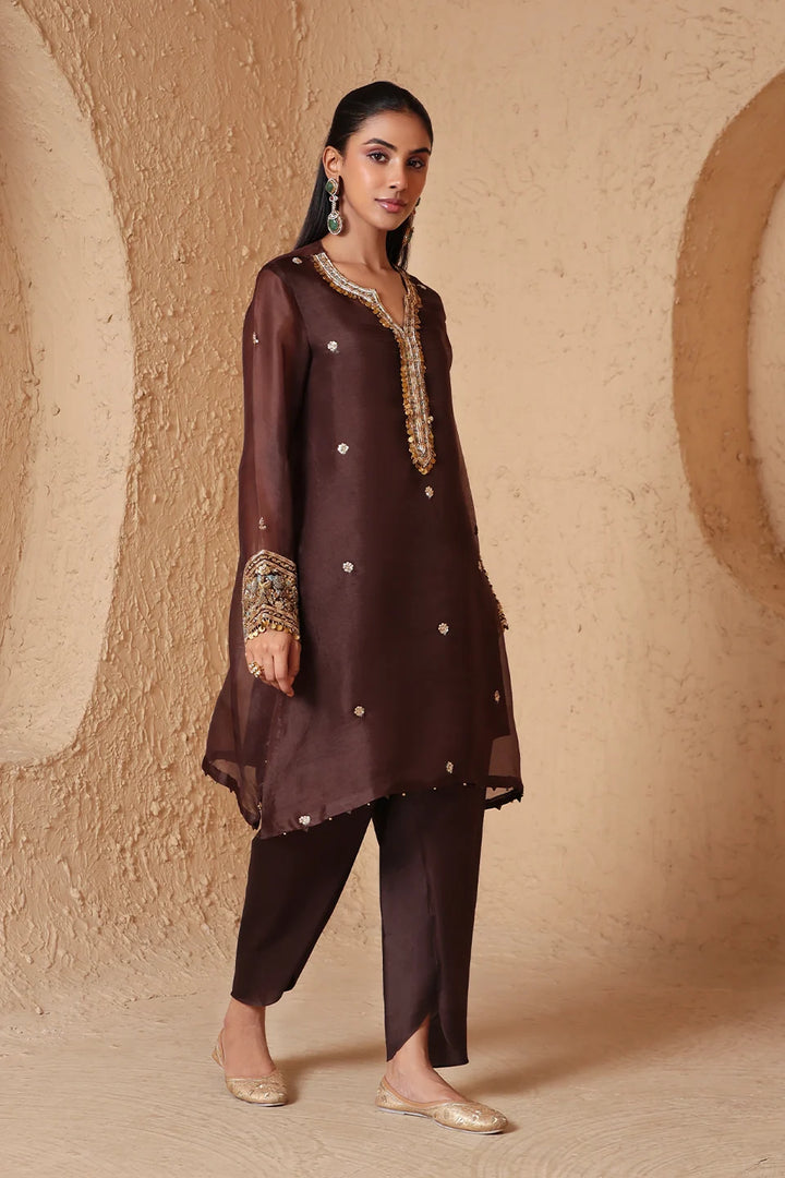 Zar-Rang Brown Short Kurta Set