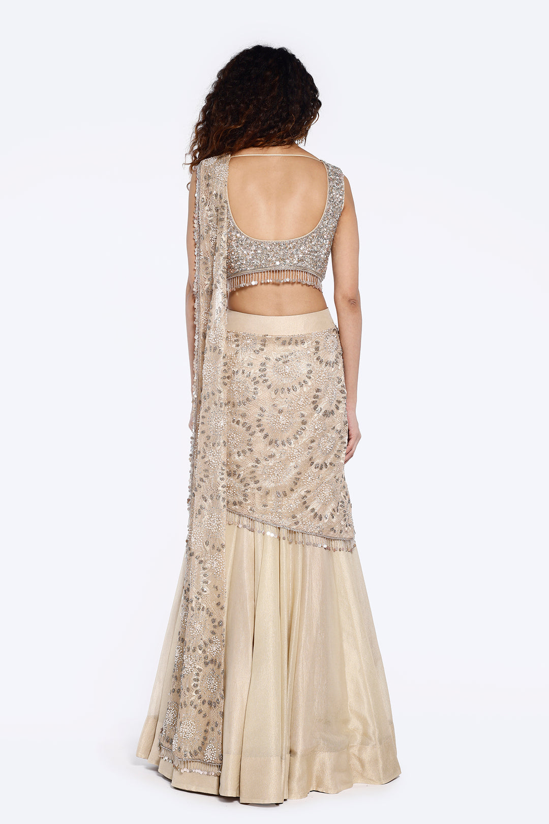 swarovski faux saree draped lehenga