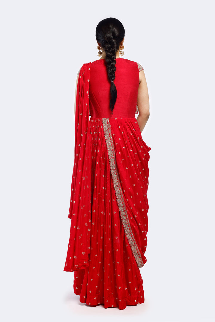 Faux Jacket Embroidered Drape Saree