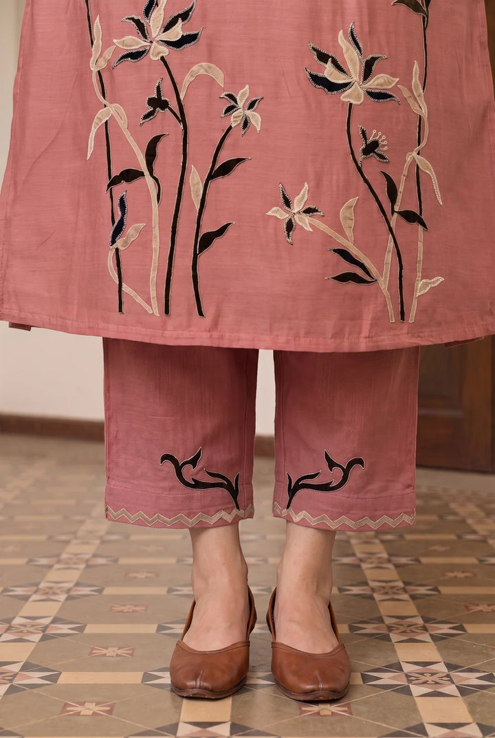 Surkhi Mul Chanderi Kurta Set in Pink Sherbert