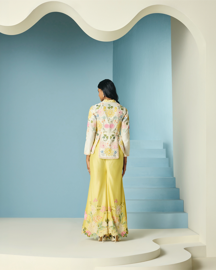 Ivory Floral Embroidered Panelled Jacket