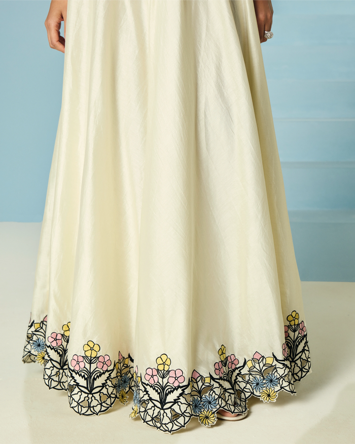 Ivory Contrast Cutwork Lehenga