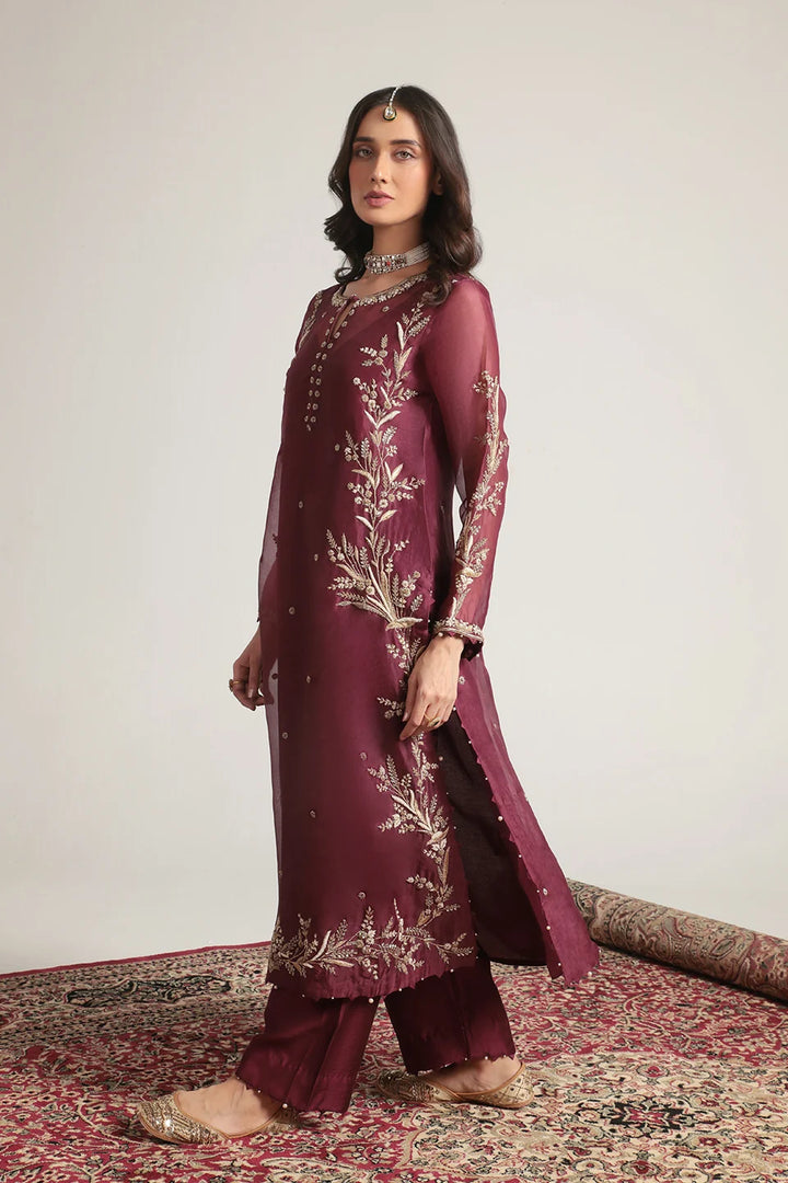 Zar-Rang Wine Light Phool Patti Kurta Set
