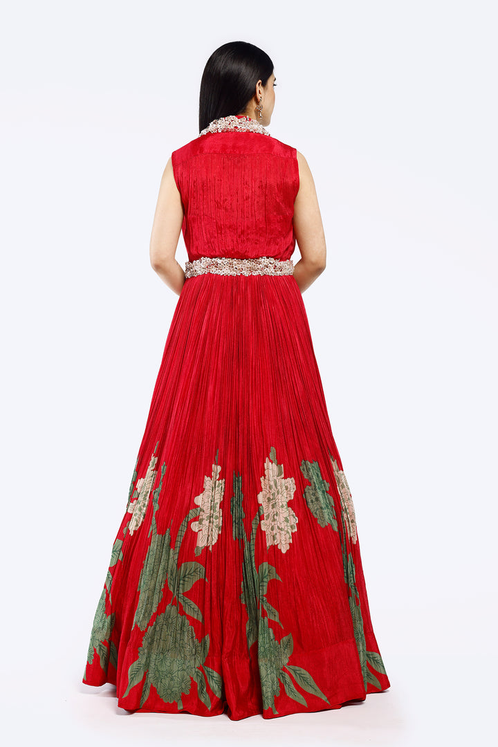 Lapel Collar Floral Gown