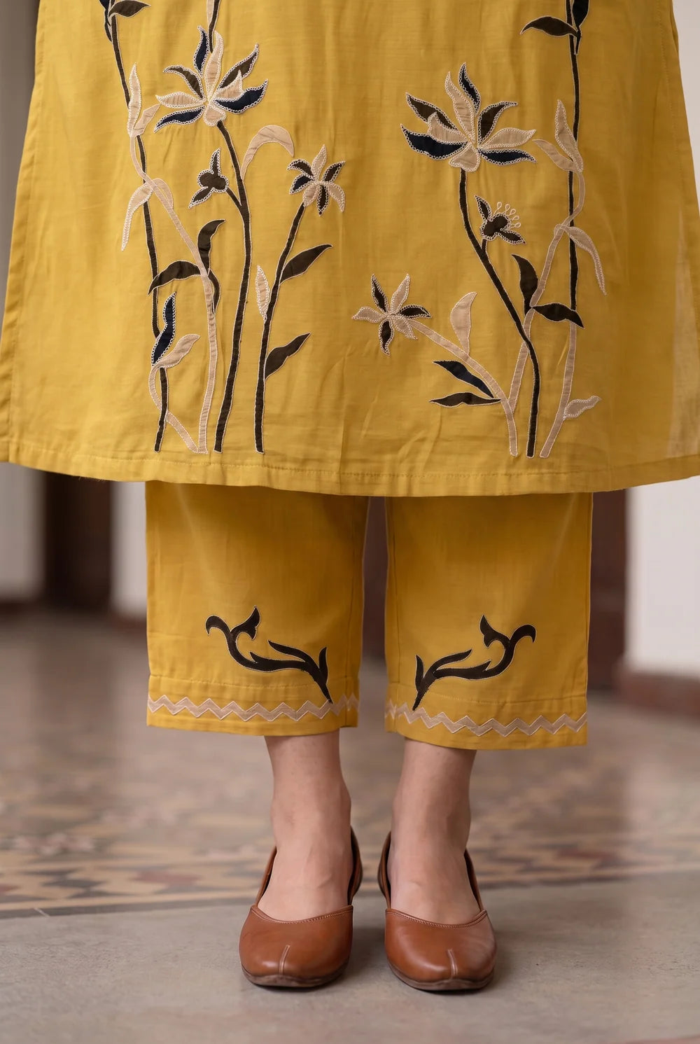 Surkhi Mul Chanderi Kurta Set in Maize Yellow