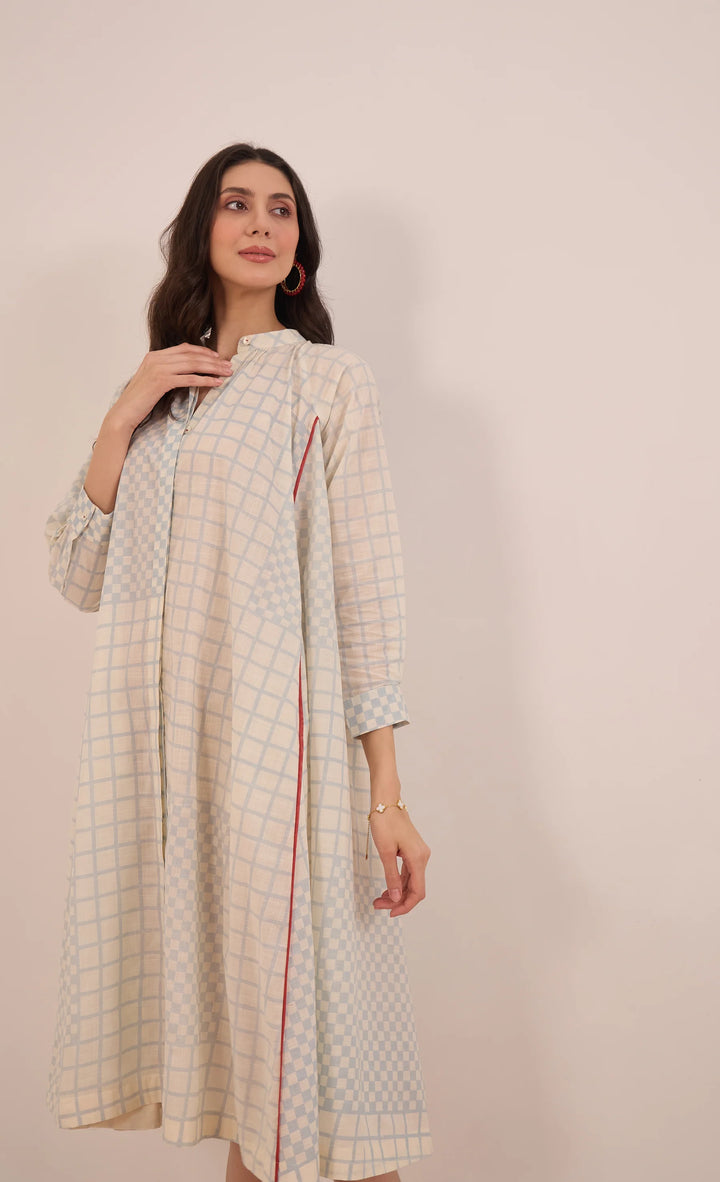 Sheen: Cotton Blue Check MIDI Dress