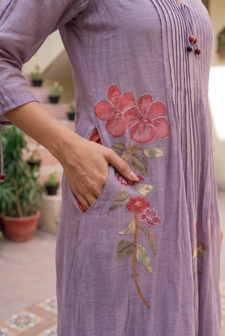 Rumi Mul Chanderi Tunic Set in Lavender