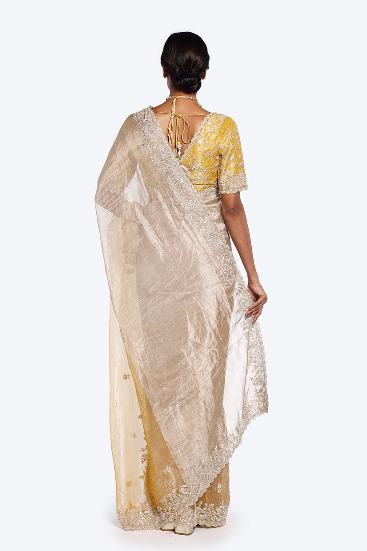 Dual Toned Color Blocked Tissue Saree