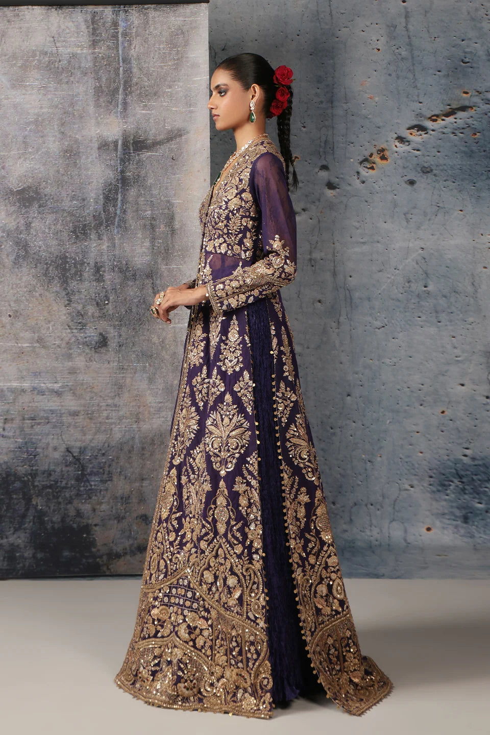 Zar-Rang Purple Jacket Lehenga Set