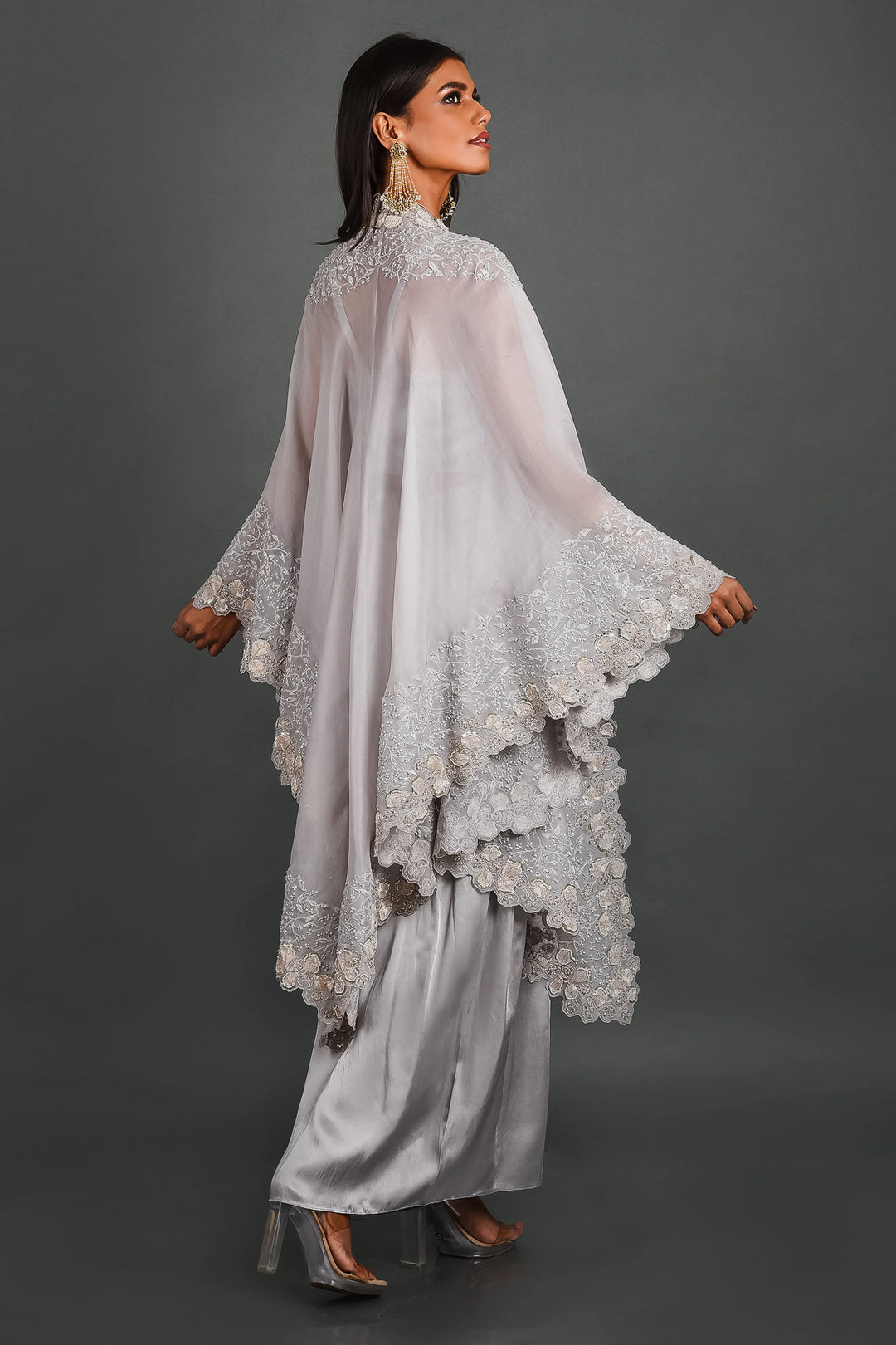 Grey Dancing Daisies Cape With Bustier & Pant