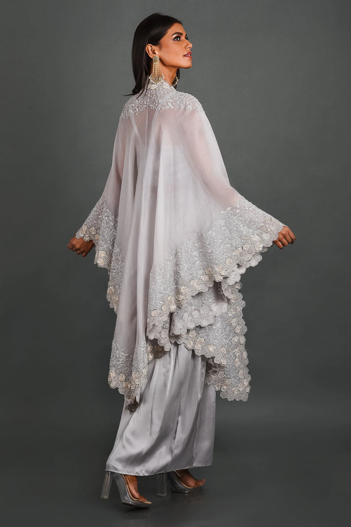 Grey Dancing Daisies Cape With Bustier & Pant