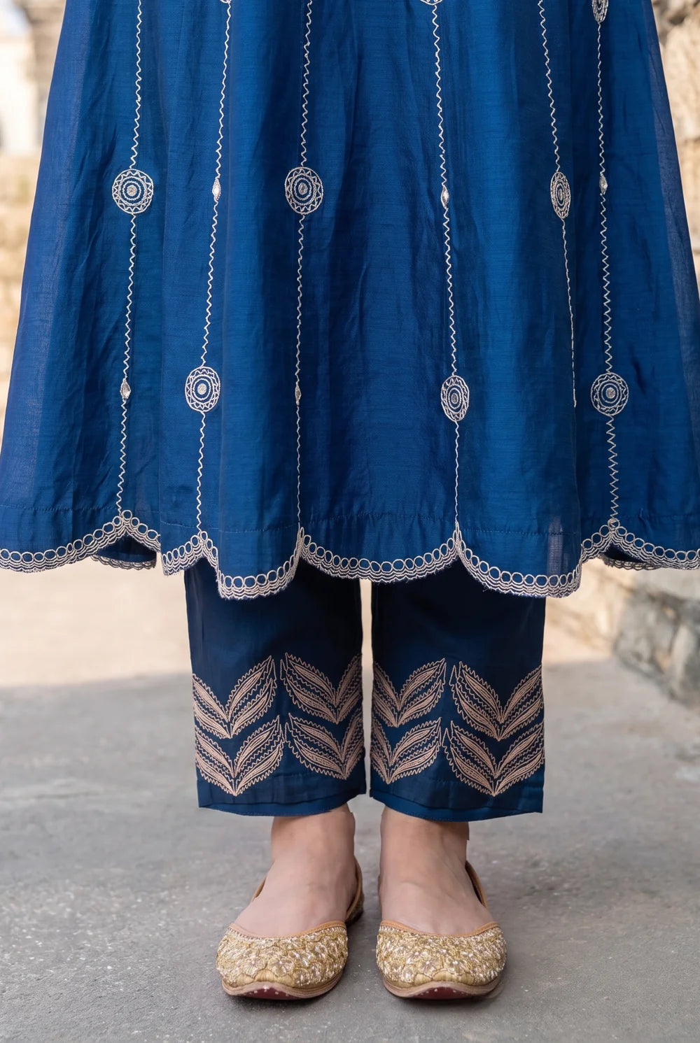 Deewani Silk Chanderi Anarkali Set in Cobalt Blue