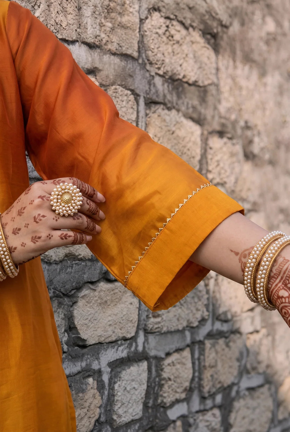 Shvi Silk Chadneri Shaded Kurta Set in Mango
